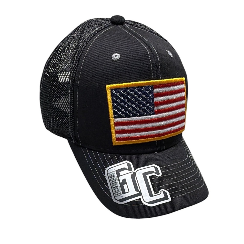 Mens GC American Flag Trucker Hat Black Mesh Snapback Patriotic USA Patch Cap